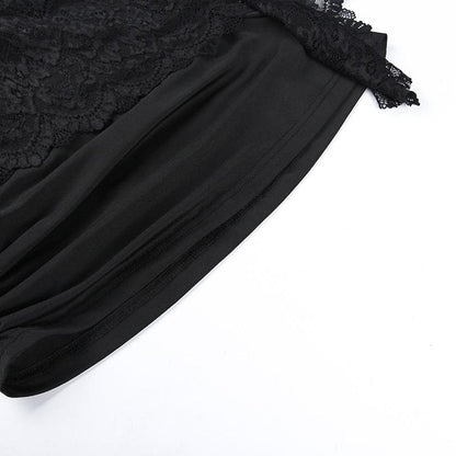 Lace v neck backless ruched irregular solid cami mini skirt set