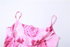 Flower print contrast backless cowl neck bustier cami crop top