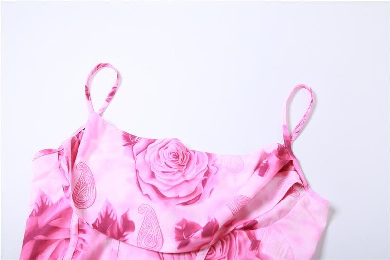 Flower print contrast backless cowl neck bustier cami crop top