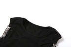 Crewneck sleeveless hollow out metal chain solid crop top