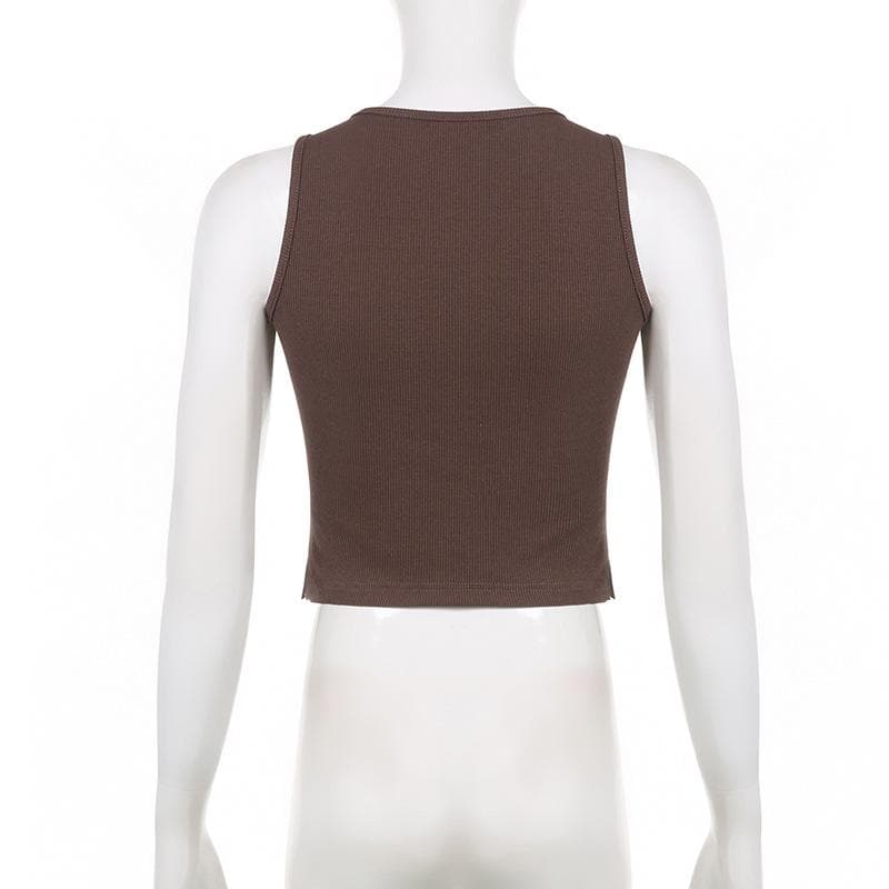 Butterfly pattern u neck contrast sleeveless crop top
