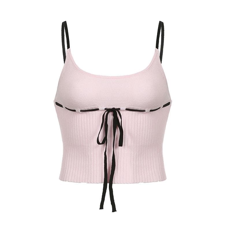 Backless u neck stitch knitted contrast cami crop top
