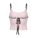 Backless u neck stitch knitted contrast cami crop top