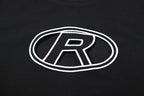 Top corto a maniche corte con scollo rotondo e ricamo "R" 