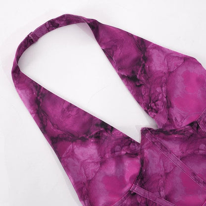 Rückenfreies Neckholder-Minikleid mit Korsett und Rüschen im Kontrastdruck 