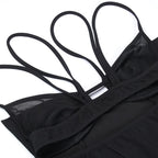 Mesh solid patchwork backless hollow out crop top