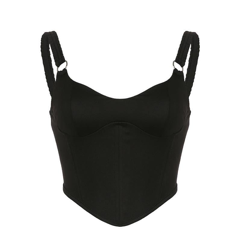 Top corto senza maniche con scollo a V e anello a O, senza schienale e corsetto