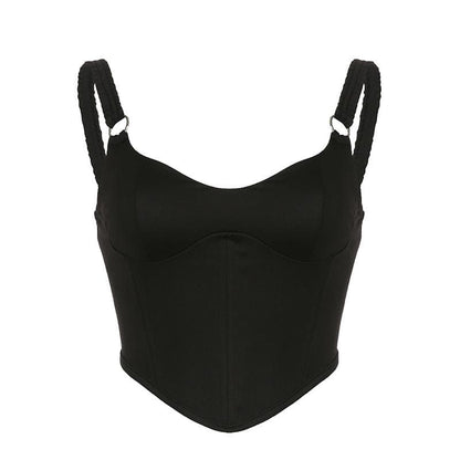 Top corto senza maniche con scollo a V e anello a O, senza schienale e corsetto