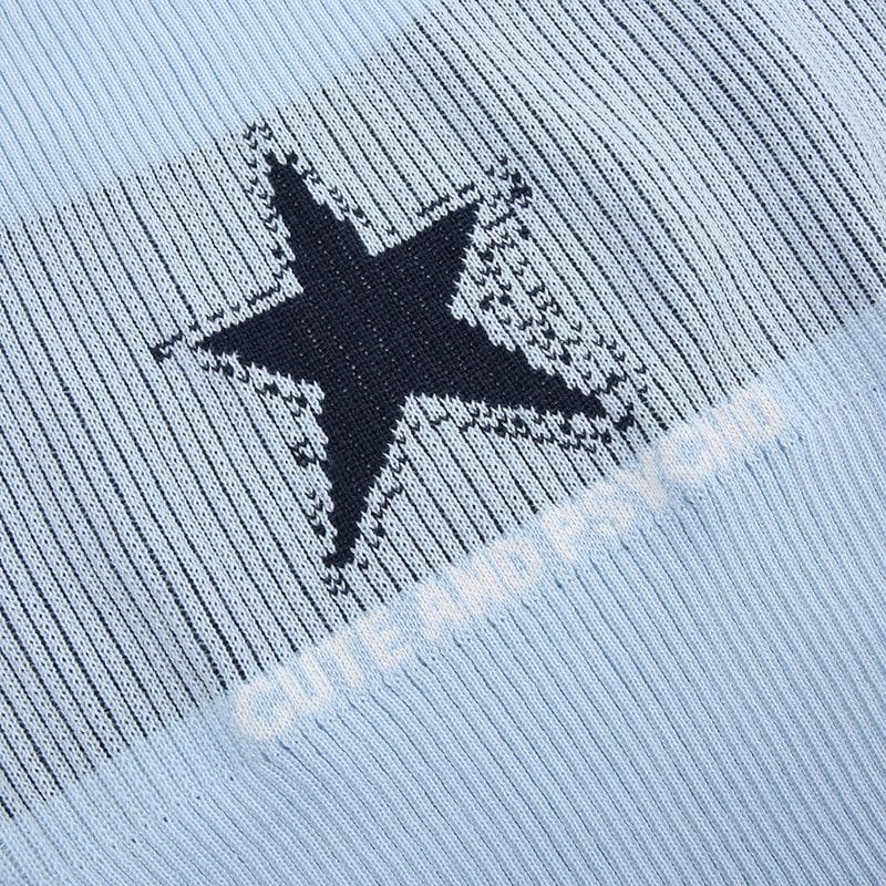 Ribbed star pattern contrast sleeveless crewneck crop top