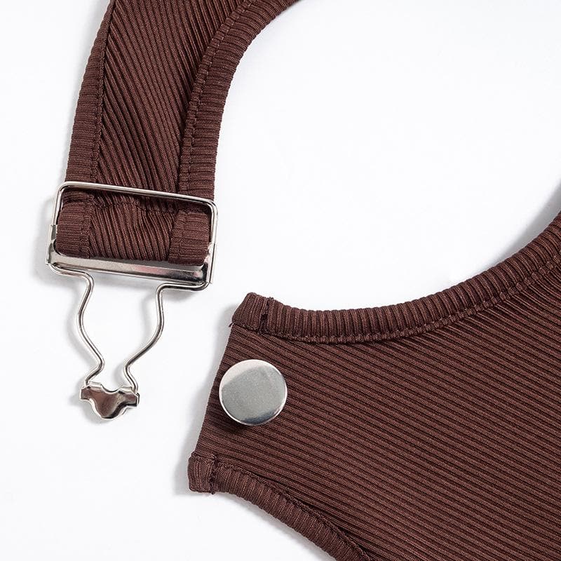 Ribbed buckle u neck sleeveless solid crop top