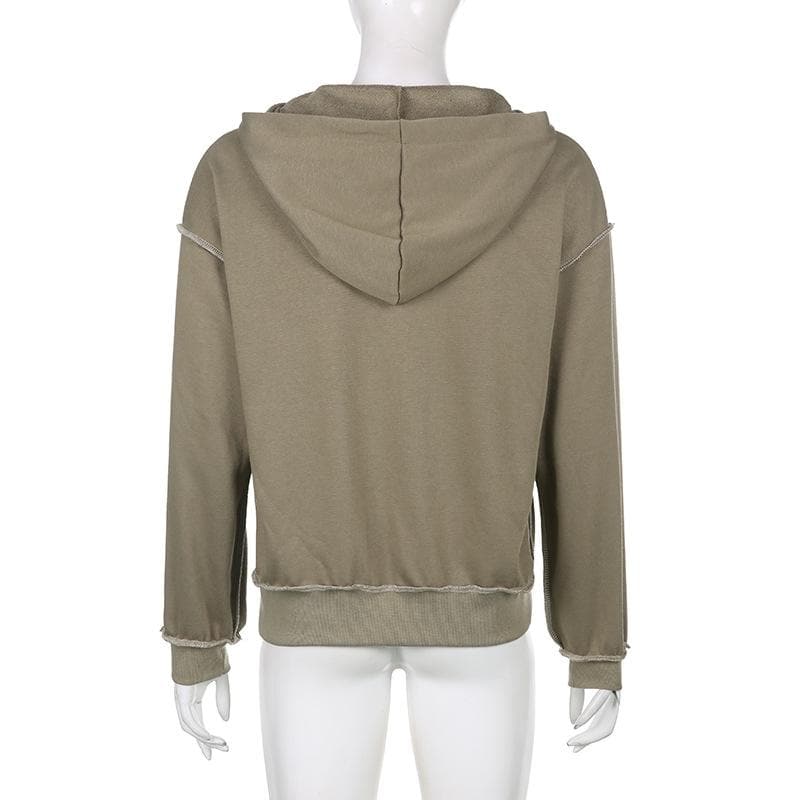 Stitch star patchwork drawstring pocket zip-up hoodie coat - Final Sale