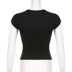 Crewneck cap sleeve abstract contrast top