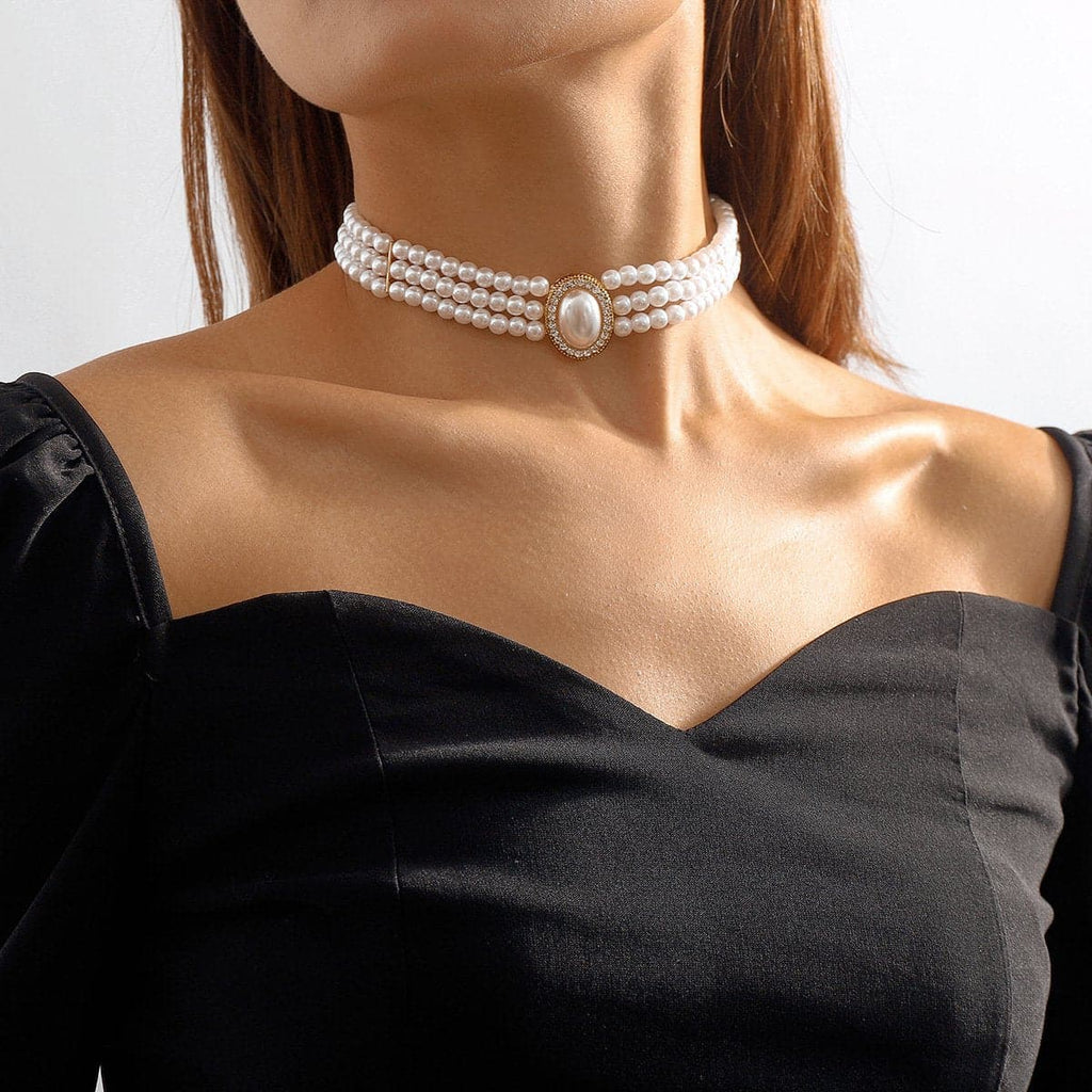 Pearl Beaded Layered Choker Necklace