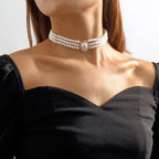 Pearl Beaded Layered Choker Necklace