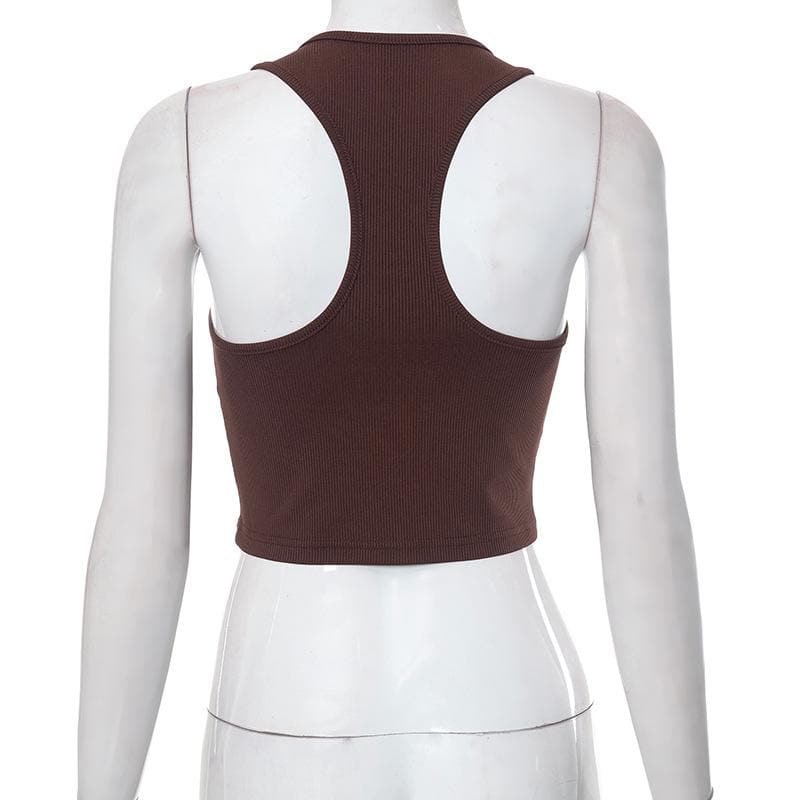 Ribbed buckle u neck sleeveless solid crop top