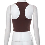 Ribbed buckle u neck sleeveless solid crop top