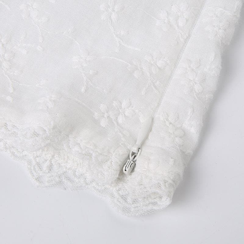 Textured lace hem bowknot zip-up cap sleeve solid top