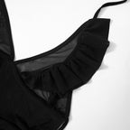 Neckholder-Crop-Top aus transparentem Netzstoff mit Rüschen und V-Ausschnitt 