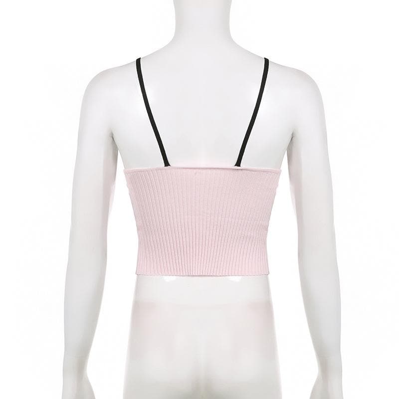 Backless u neck stitch knitted contrast cami crop top