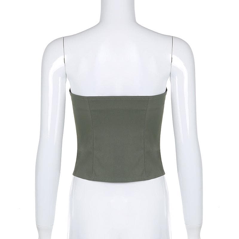 Solid lace up zip-up cargo tube crop top