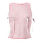 Sheer mesh see through bowknot sleeveless crewneck top