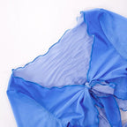 Mesh Long Sleeve Halter Self Tie V Neck Solid Ruffle Shrug Skirt Set