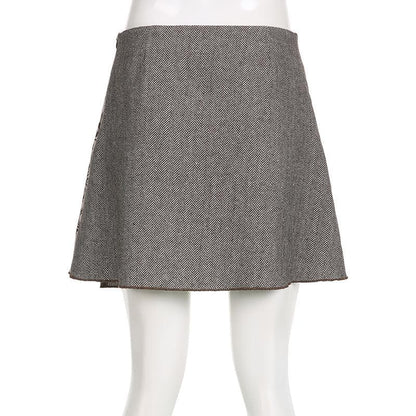 Patchwork contrast zip-up button A line mini skirt