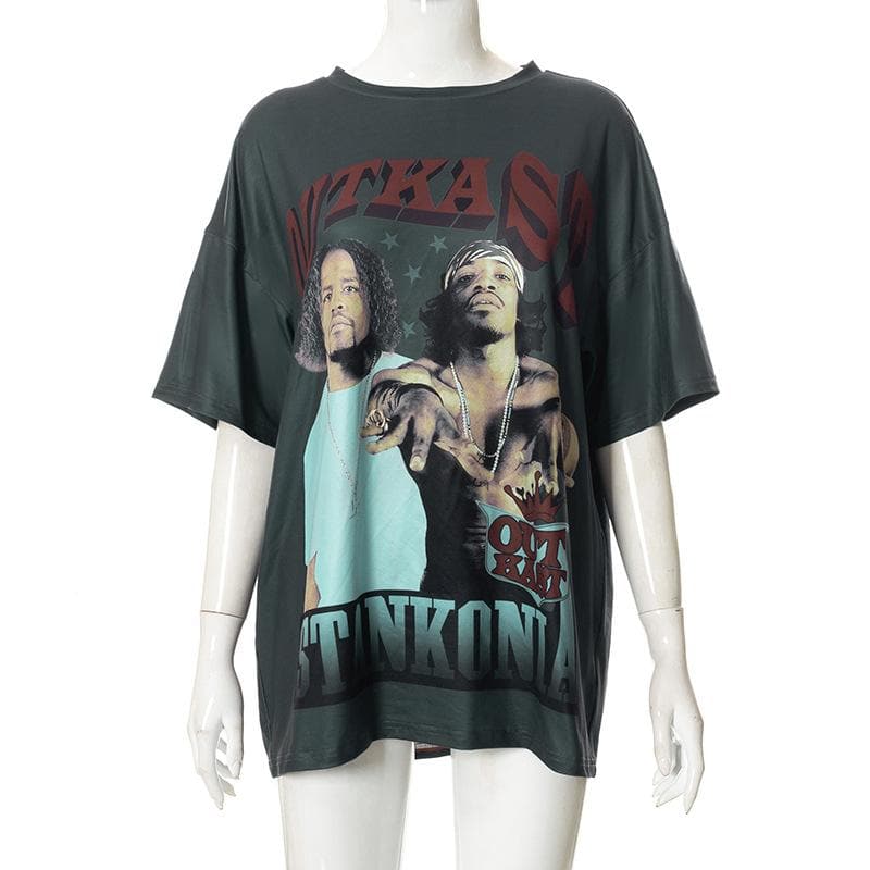 Contrast print short sleeve crewneck T-shirt top