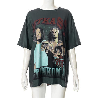 T-shirt girocollo a maniche corte con stampa a contrasto 
