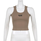 Embroidery u neck sleeveless ribbed crop top