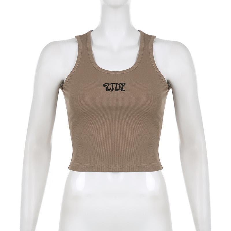 Ärmelloses, geripptes Crop-Top mit Stickerei und U-Ausschnitt 
