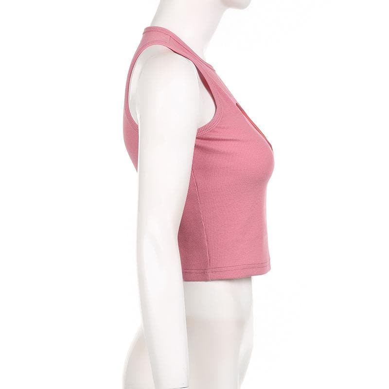 Sleeveless crewneck ribbed heart pattern contrast top