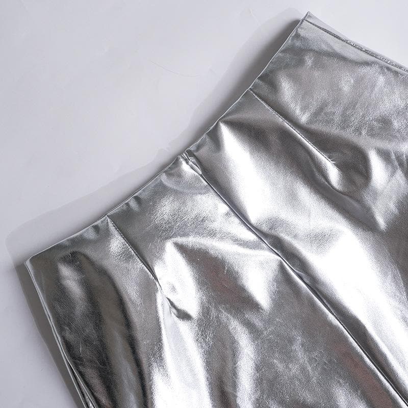 Metallic backless zip-up corset tube mini skirt set