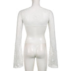 Flared sleeve lace hollow out solid shrug top