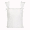 Textured lace hem bowknot zip-up cap sleeve solid top