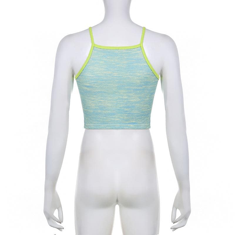 Flower pattern contrast square neck cami crop top