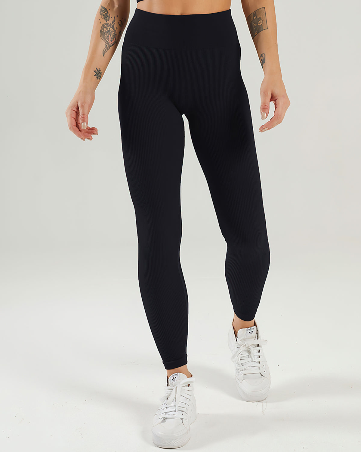 Nieve Gerippte Nahtlose Leggings - Schwarz