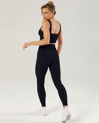 Nieve Gerippte Nahtlose Leggings - Schwarz