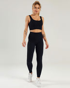 Nieve Gerippte Nahtlose Leggings - Schwarz