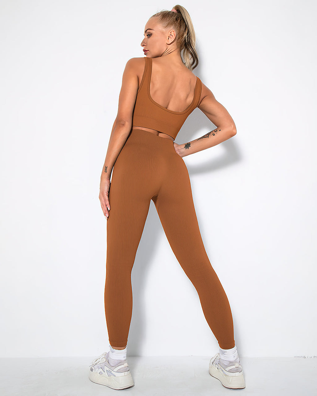 Nieve Gerippte Nahtlose Leggings - Braun Rost