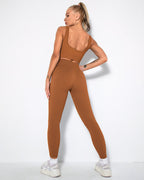 Nieve Gerippte Nahtlose Leggings - Braun Rost