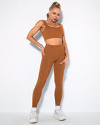 Nieve Gerippte Nahtlose Leggings - Braun Rost