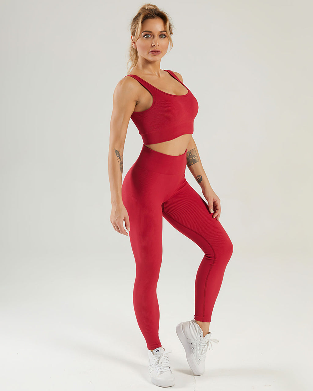 Nieve gerippte nahtlose Leggings - Kardinal