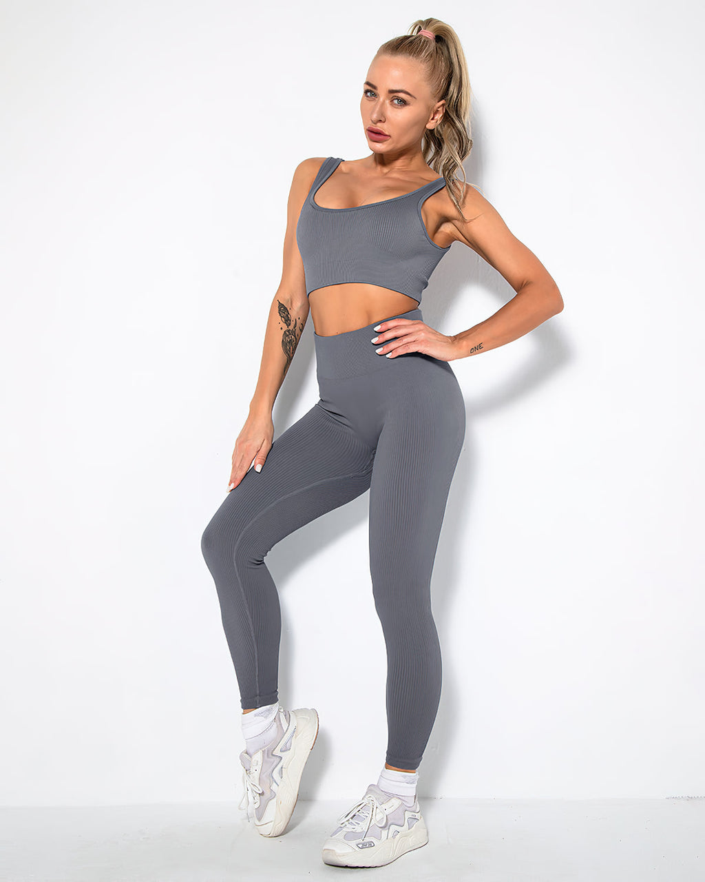 Nieve Gerippte Nahtlose Leggings - Grau