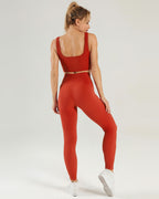 Nieve Gerippte Nahtlose Leggings - Persisches Rot
