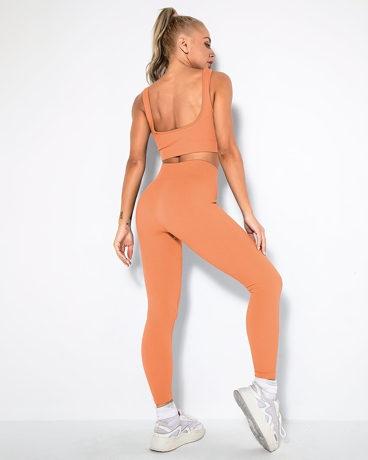 Nieve Gerippte Nahtlose Leggings - Mandarine