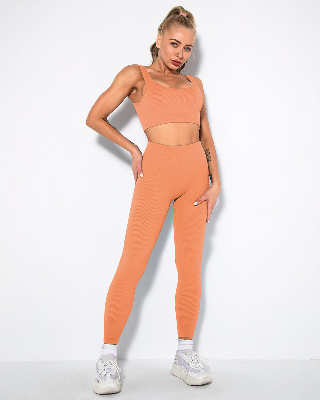 Nieve Gerippte Nahtlose Leggings - Mandarine