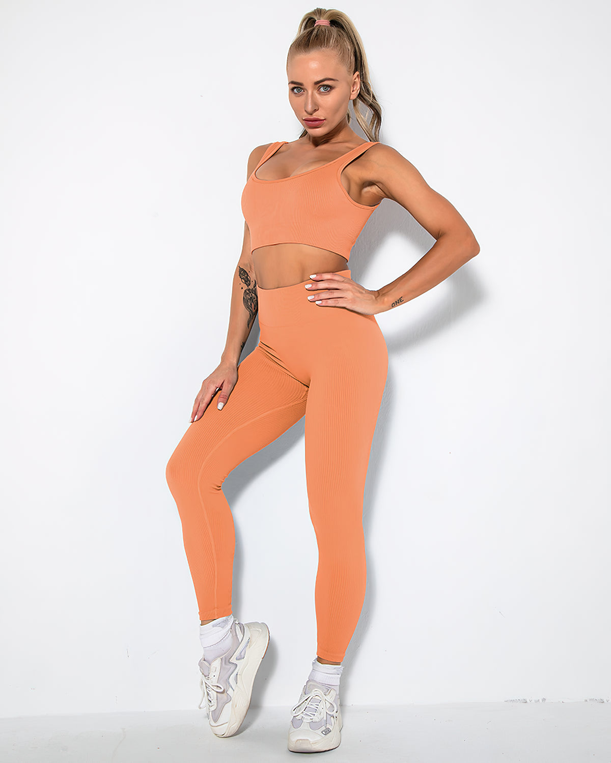 Nieve Gerippte Nahtlose Leggings - Mandarine