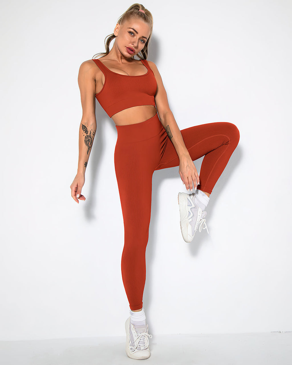 Nieve Gerippte Nahtlose Leggings - Dunkelrot