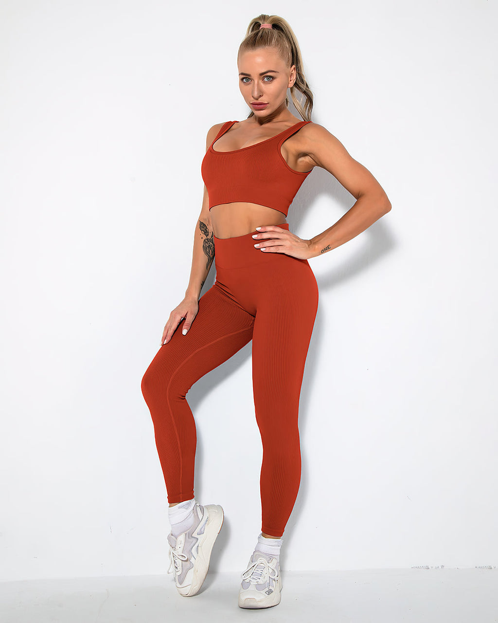 Nieve Gerippte Nahtlose Leggings - Dunkelrot